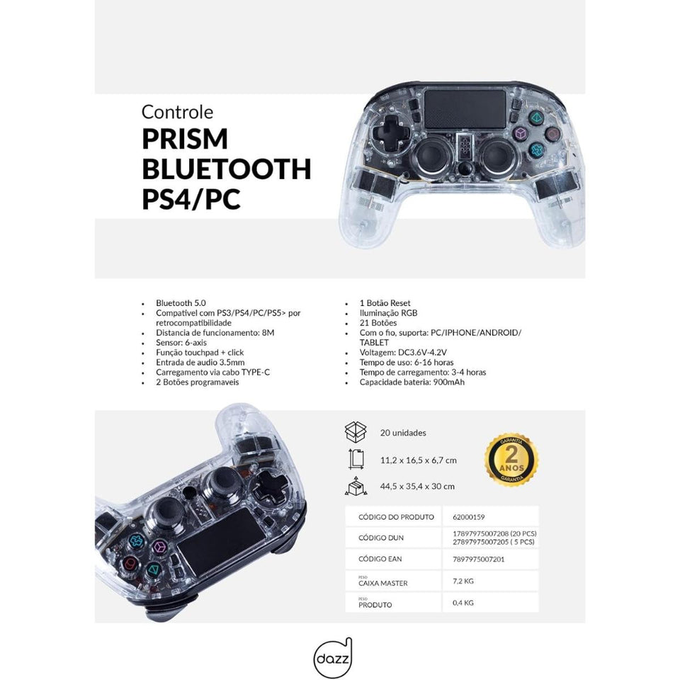 Controle Prism Bluetooth Ps4/Pc Transparante Dazz