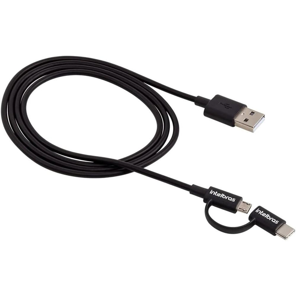 Cabo 2 em 1 Micro USB e USB-C Intelbras 1.2m Preto