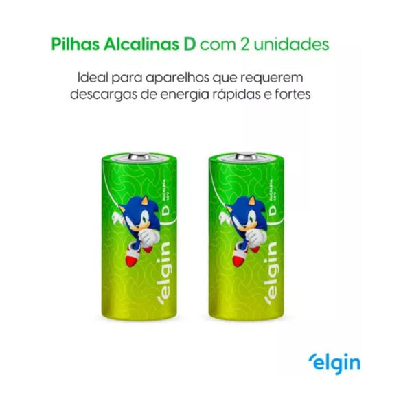 Pilha Alcalina Grande Tipo D Elgin c/ 2 Unidades