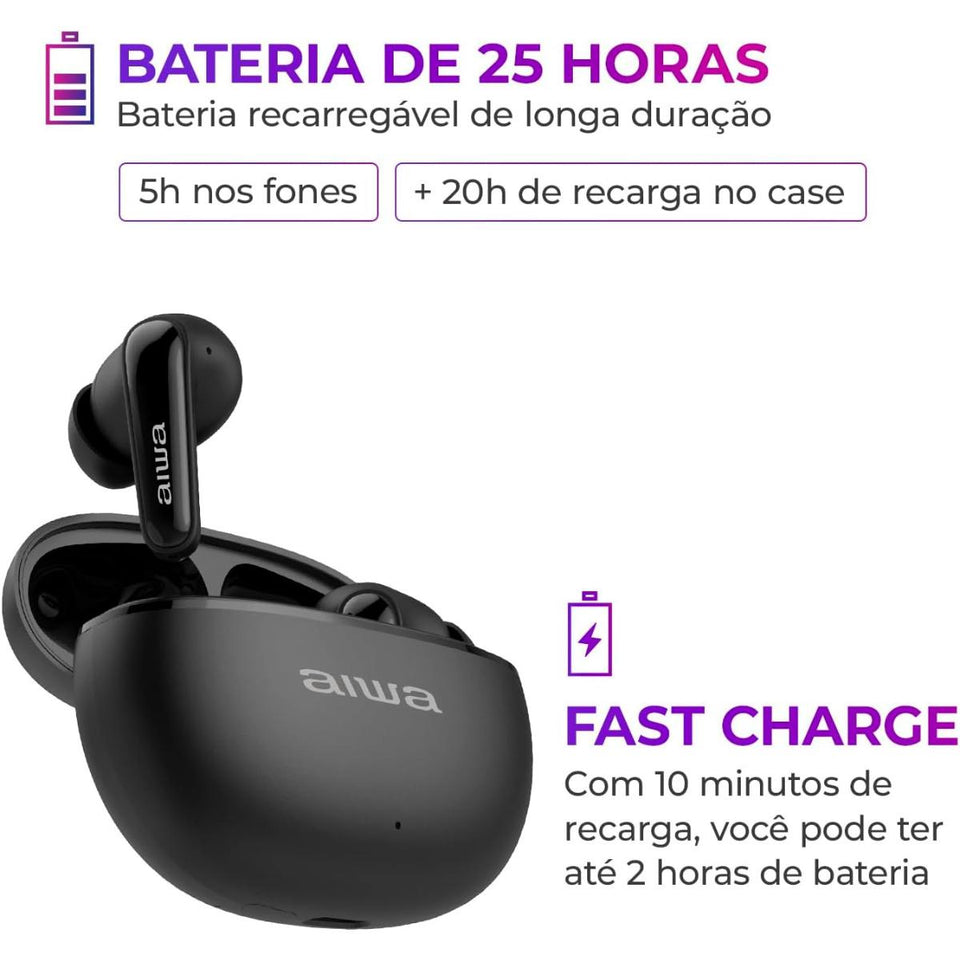 Fone de Ouvido Bluetooth Aiwa Earbud AWS-EB-01-B Preto