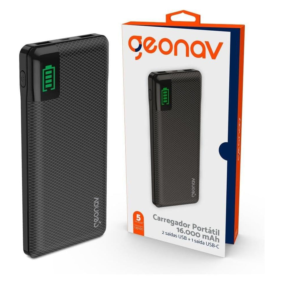 Carregador Portatil Universal 16.000Mah Preto Geonav Pb16Kbk