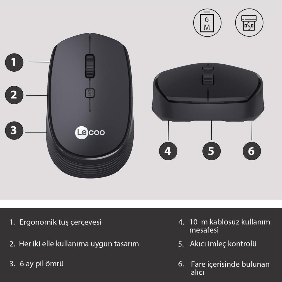 Mouse S/Fio Ws202 1200 Dpi Preto Lecoo