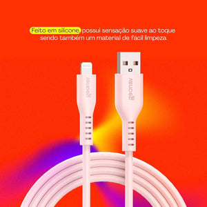 Cabo Usb-A P/ Lightning Mfi Em Silicone, 1,5M Rosa Geonav