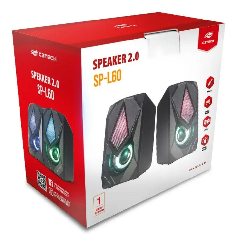 Caixa de Som p/ PC 2.0 C3Tech SP-L60 com LED P2