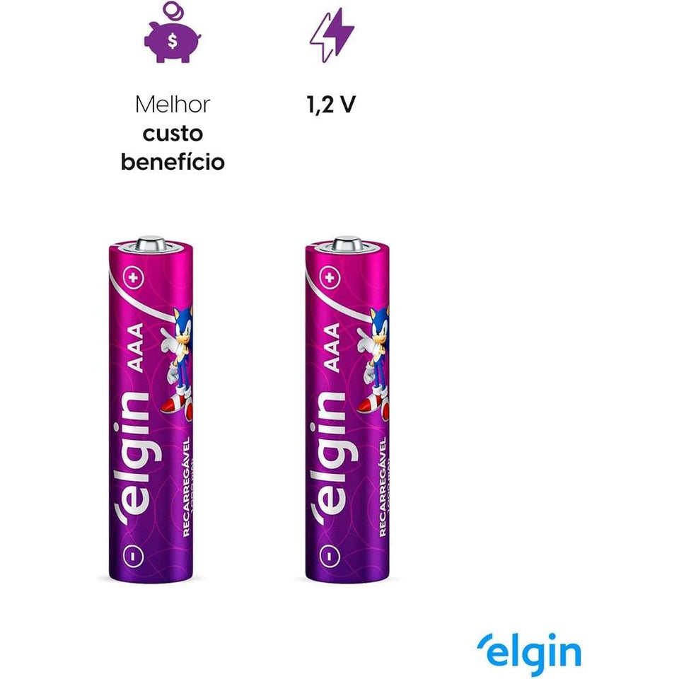 Pilha Recarregável AAA Elgin 1000mAh c/ 4 Unidades
