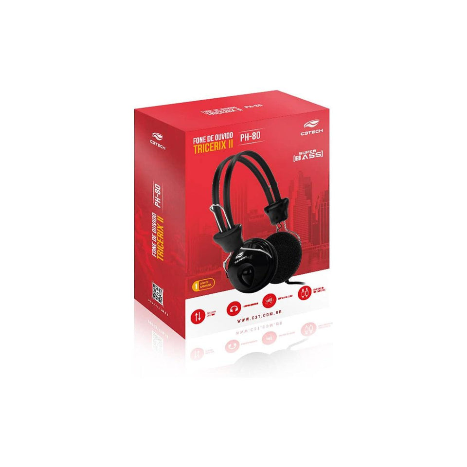Headset Com Fio P2 Tricerix Ii Ph-80Bk Preto C3Tech