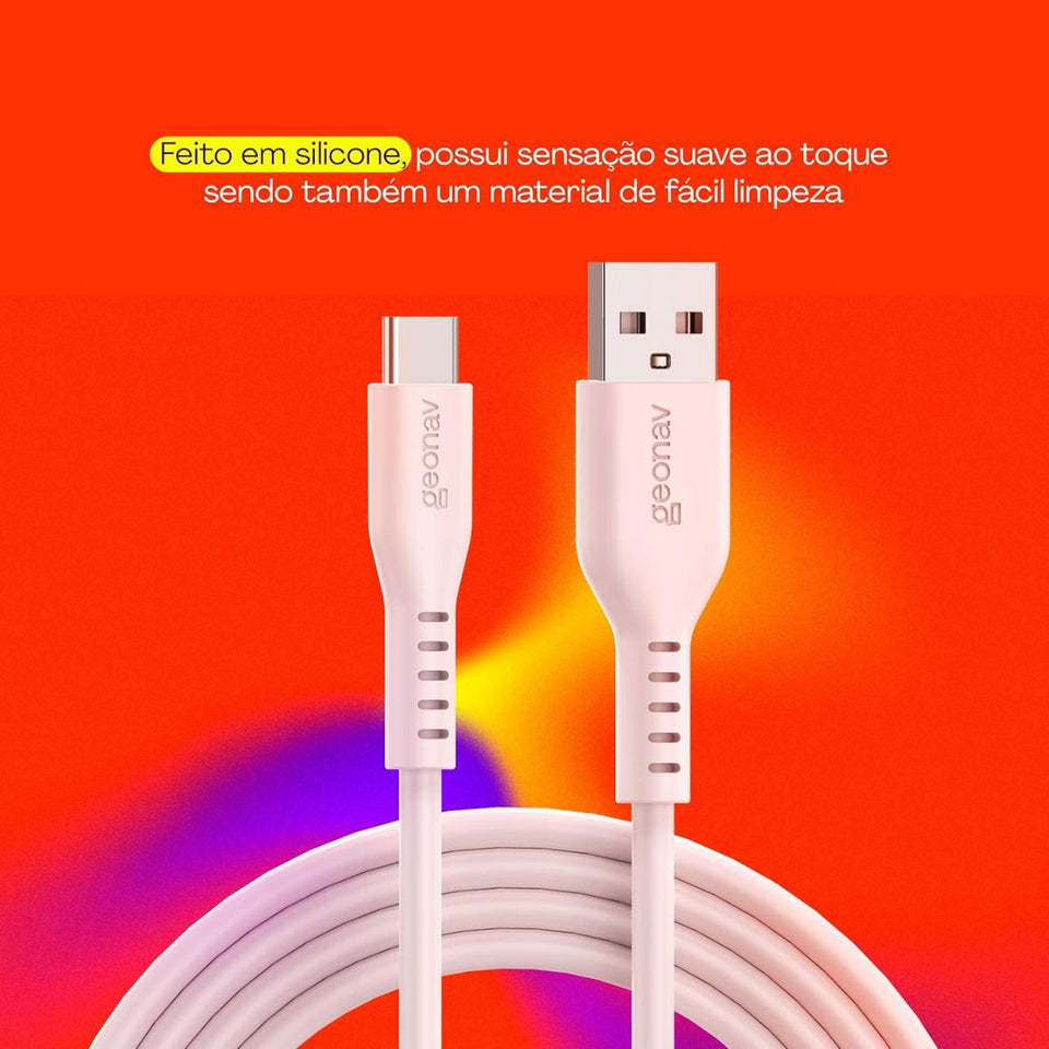Cabo Usb-A Para Usb-C T Rosa Silicone 1,5M Esc05Spk Geonav