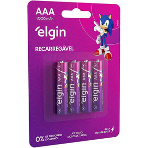 Pilha Recarregável AAA Elgin 1000mAh c/ 4 Unidades
