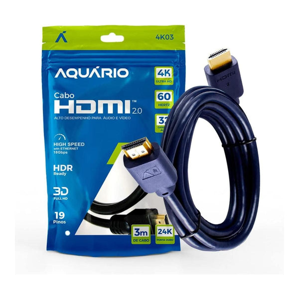 Cabo HDMI 2.0 4K 3 Metros Aquário