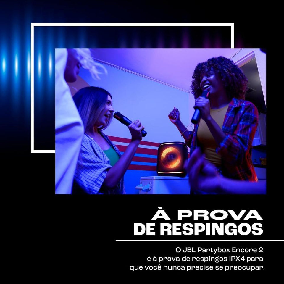 Caixa de Som JBL PartyBox Encore 2 com 2 Microfones