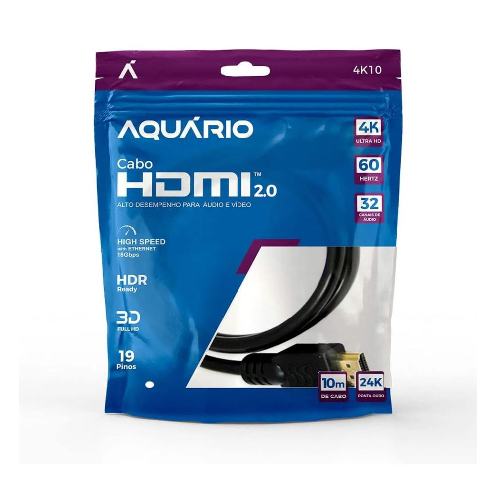 Cabo De Video Hdmi 4K 3D 19 Pinos 10 Metros Aquario