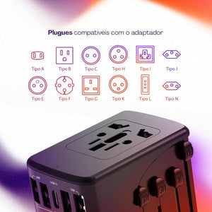 Carregador Adaptador Universal De Viagem 4 Geonav Tlch65Bk