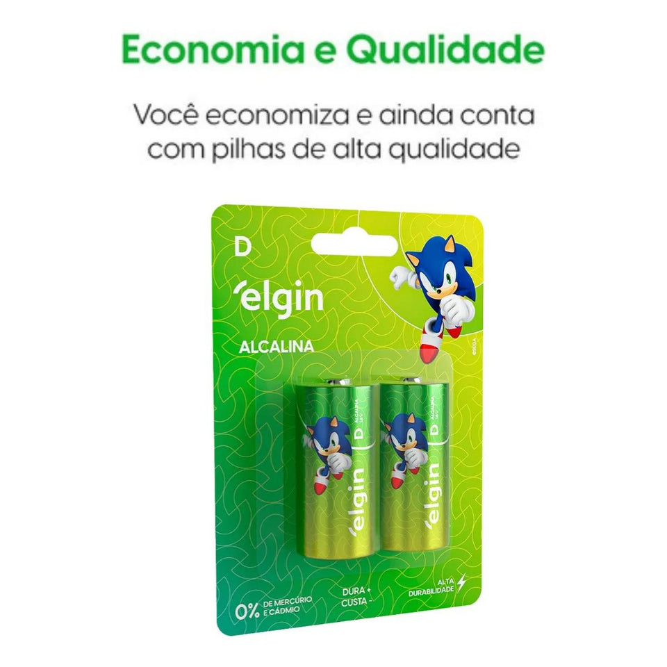 Pilha Alcalina Grande Tipo D Elgin c/ 2 Unidades