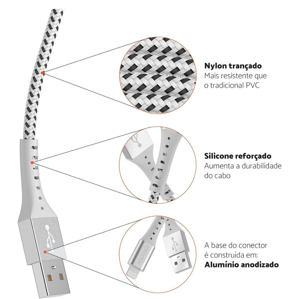 Cabo Lightning Em Nylon Trancado Geonav 1,2M Esliwt