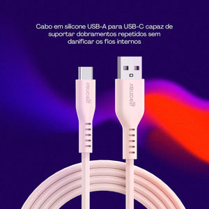 Cabo Usb-A Para Usb-C T Rosa Silicone 1,5M Esc05Spk Geonav