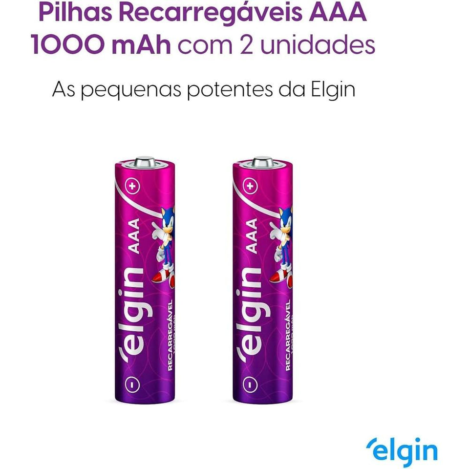 Pilha Recarregável AAA Elgin 1000mAh c/ 2 Unidades