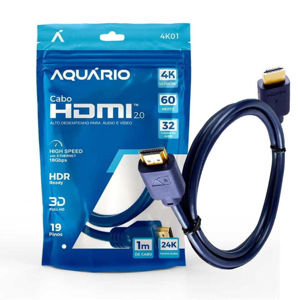 Cabo Hdmi 2.0 4K 3D 19 Pinos 1 Metro Aquario
