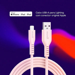 Cabo Usb-A P/ Lightning Mfi Em Silicone, 1,5M Rosa Geonav