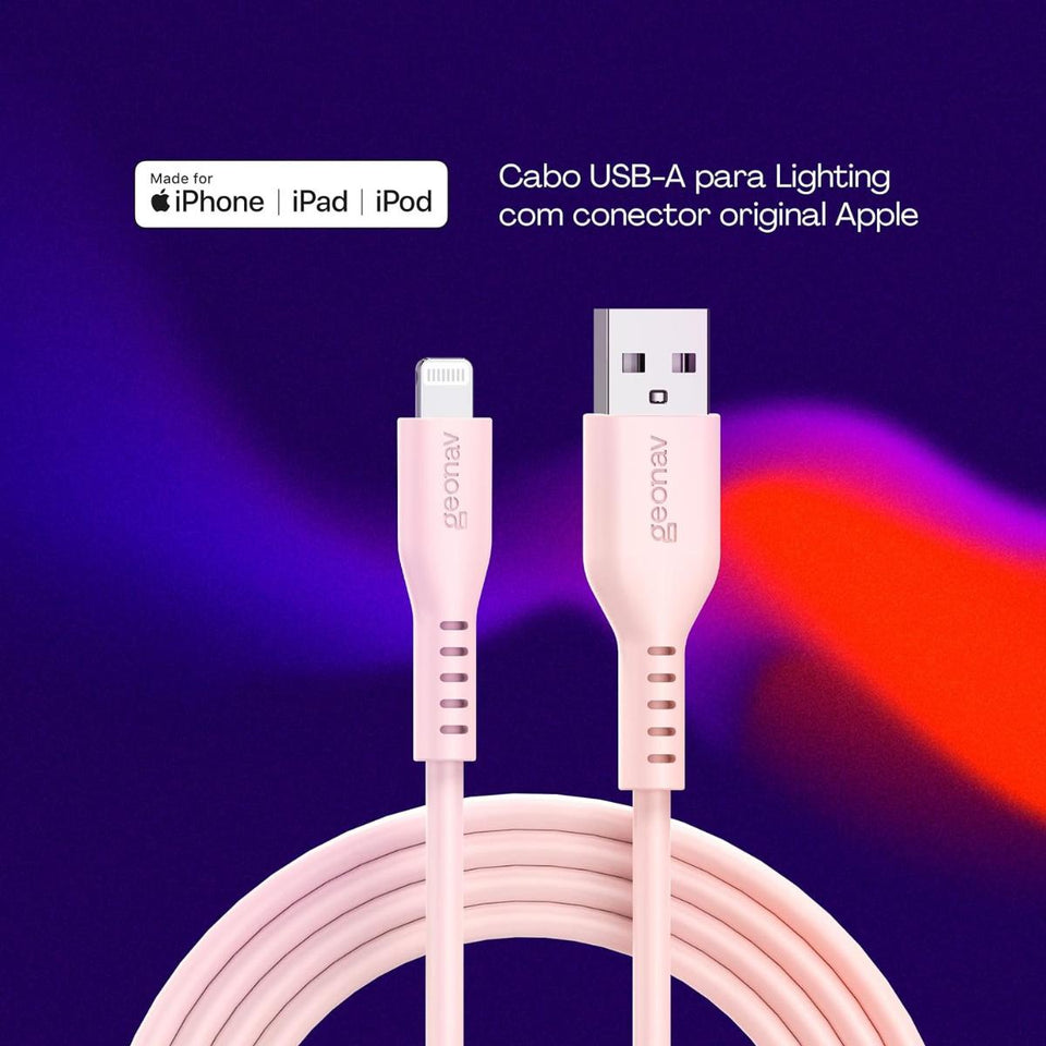Cabo Usb-A P/ Lightning Mfi Em Silicone, 1,5M Rosa Geonav