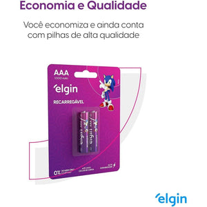 Pilha Recarregável AAA Elgin 1000mAh c/ 2 Unidades
