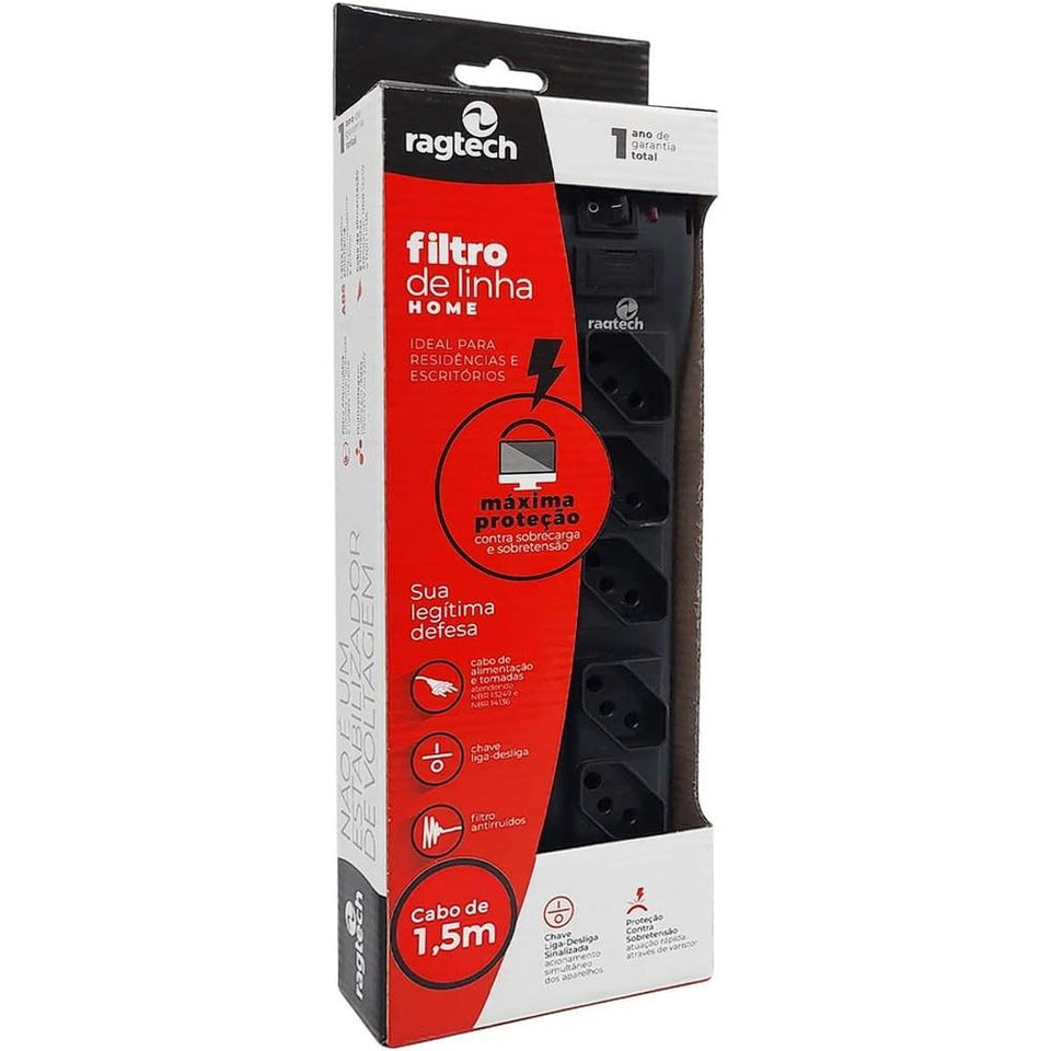 Filtro de Linha Ragtech 6 Tomadas 1.5m Preto