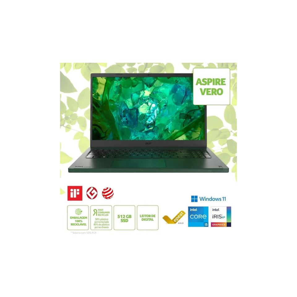 Notebook Acer Vero i5 16GB SSD 512GB Sustentável