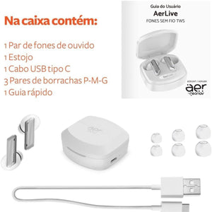 Fone De Ouvido S/Fio Geonav Tws Aerlive Branco/Cinza  Aer12
