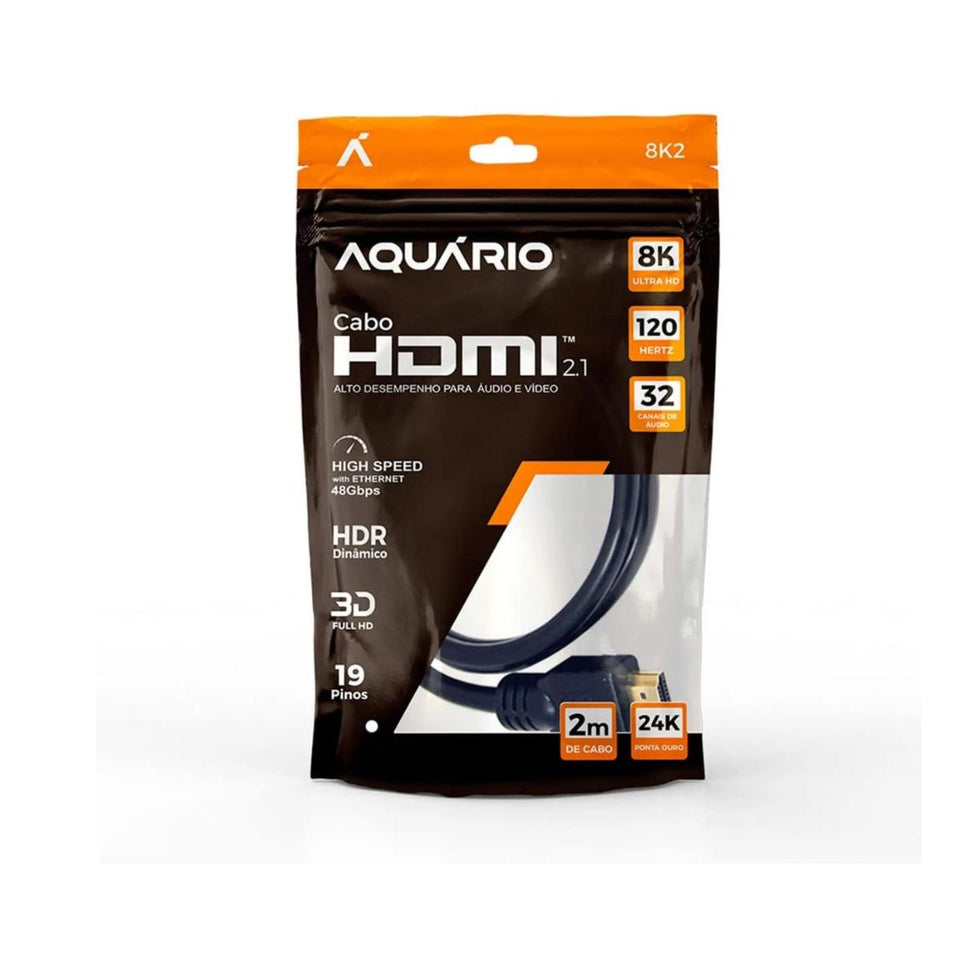 Cabo Hdmi 2.1 8K 3D 19 Pinos 2 Metro Aquario