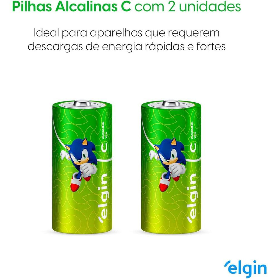 Pilha Alcalina C Média Elgin Blister c/ 2 Unidades