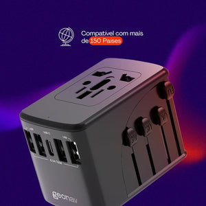 Carregador Adaptador Universal De Viagem 4 Geonav Tlch65Bk