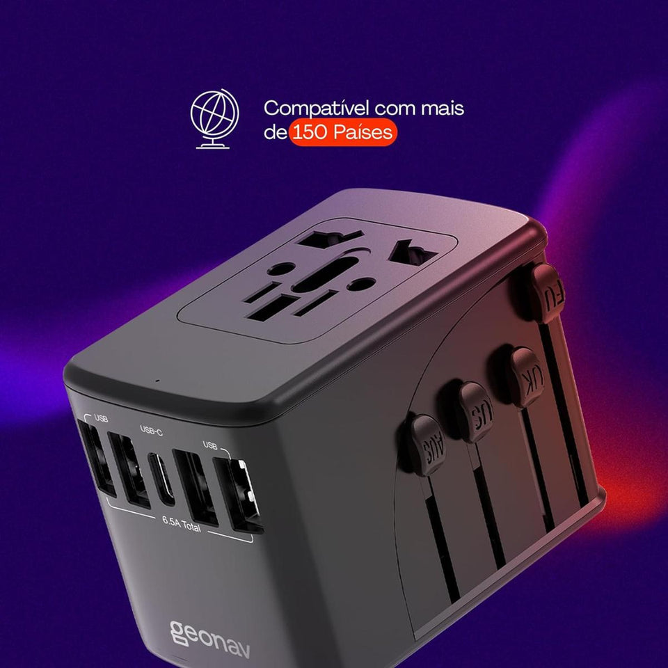 Carregador Adaptador Universal De Viagem 4 Geonav Tlch65Bk