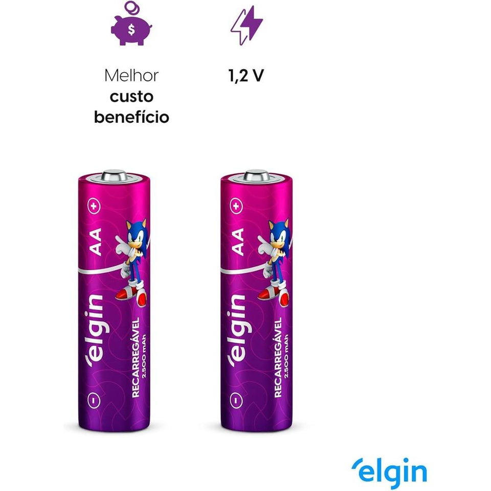 Pilha Recarregável AA Elgin 2500mAh c/ 2 Unidades