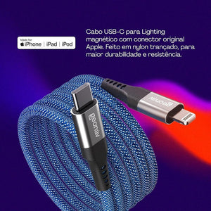 Cabo Magnetico Usb-C P/Lightning 2.0 Nylon Geonav Liuc03Mag