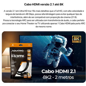Cabo Hdmi 2.1 8K 3D 19 Pinos 2 Metro Aquario
